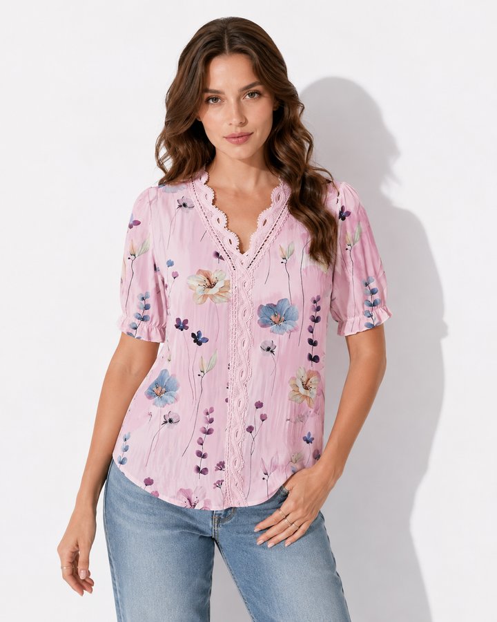 Elegante Damen V-Ausschnitt Bluse, stilvoll für Business & Freizeit. Bequemes Oberteil für Frühling & Sommer.