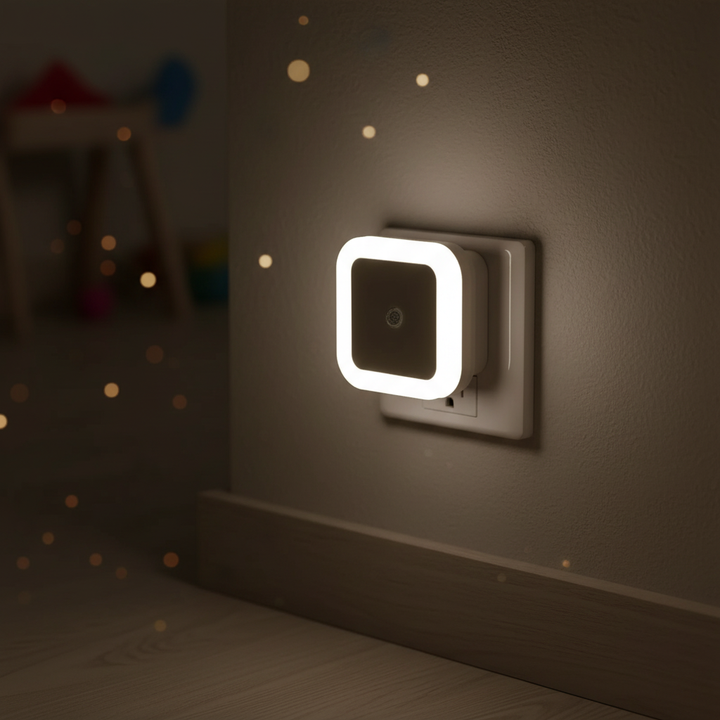 Steckbare LED Nachtlampe NightSure mit Bewegungsmelder, warmweißes Orientierungslicht für Flur und Treppen.