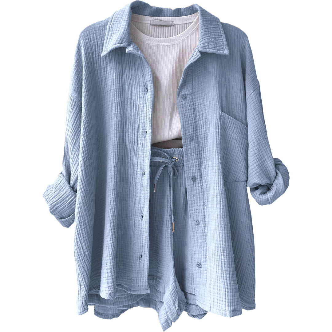 Vielseitiges Damen Sommer Set, Kurzarm-Top & Shorts, ideal als Homewear oder für Freizeit.