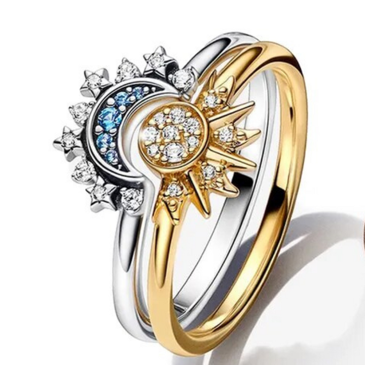 Damenring aus Sterlingsilber mit edlem Sonne & Mond Design, perfekt als Geschenkidee.