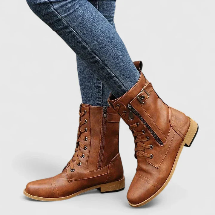 Elegante Damen Stiefeletten mit Schnürung & seitlichem Reißverschluss. Ideal für Herbst, Winter, Alltag.