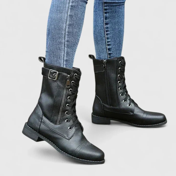 Modische Damen Schnürstiefeletten mit Reißverschluss, Blockabsatz. Bequeme Herbst- & Winterschuhe.