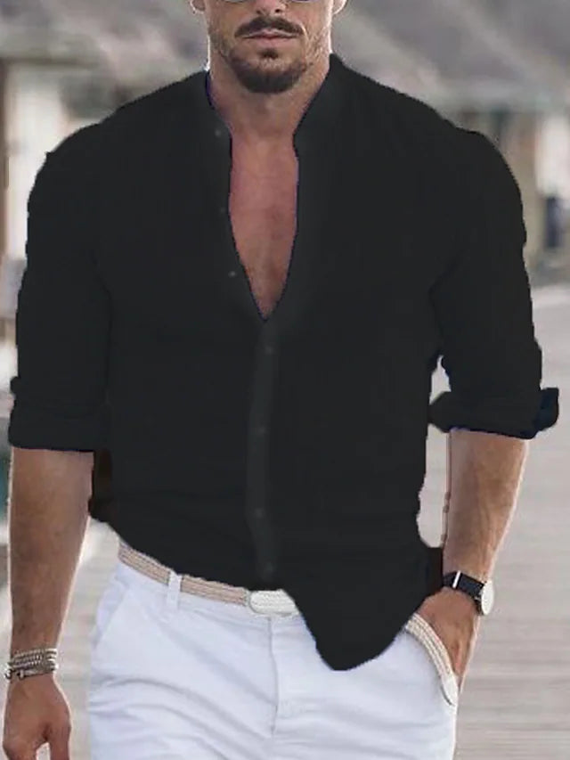 Modernes V-Ausschnitt Herrenhemd für den Sommer, bequemer Stil, in trendiger Farbe, perfekt für Herrenbekleidung.