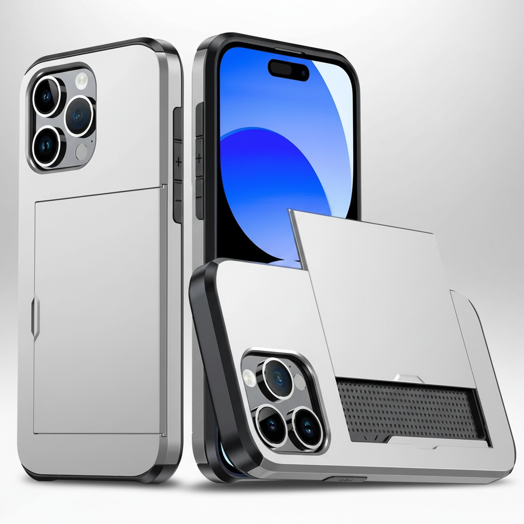 Armeegrüne stoßfeste Smartphone Hülle mit Kartenfach, robuste TPU Polycarbonat Schutzhülle.