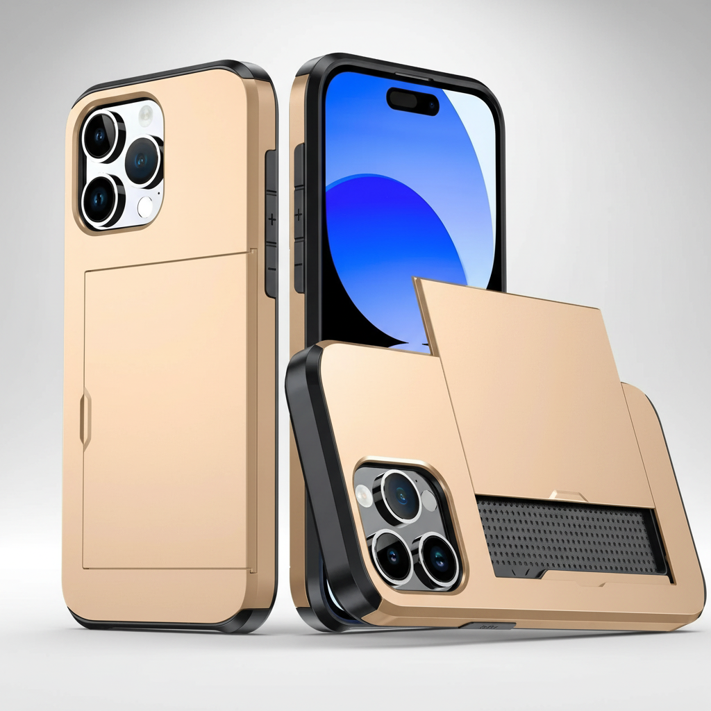 Maximaler Schutz & Komfort: CardaShield Handyhülle mit Kartenfach, stoßfestes TPU/PC, in Gold.