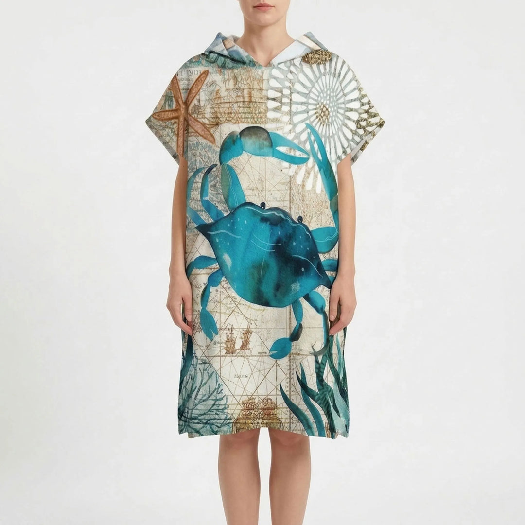 Sommer Strandponcho mit Kapuze, ideal für Strand & Pool, saugstark & diskret zum Umziehen.