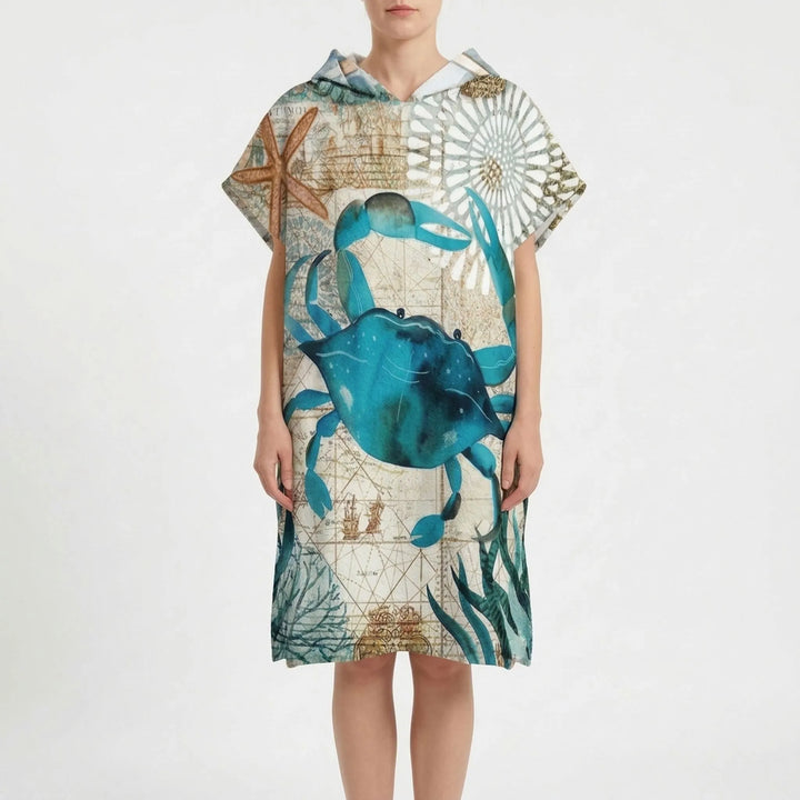 Sommer Strandponcho mit Kapuze, ideal für Strand & Pool, saugstark & diskret zum Umziehen.