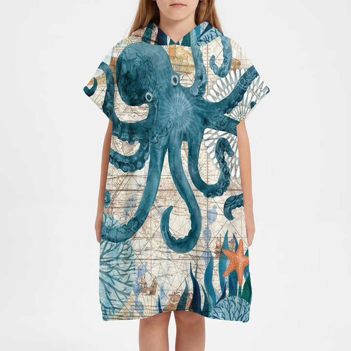 Kinder Strandponcho mit Kapuze, schnelltrocknend, ideal für diskretes Umziehen nach dem Schwimmen.