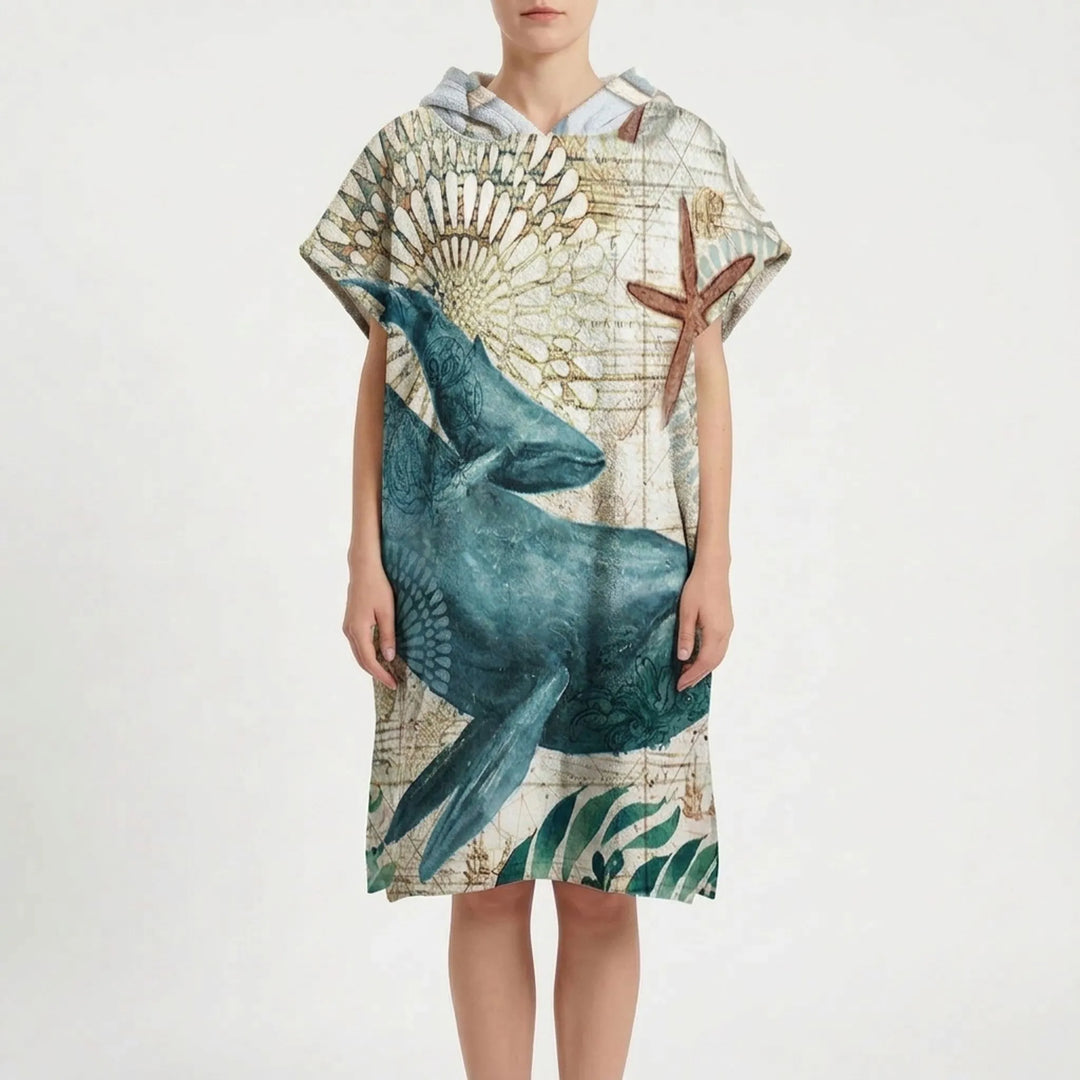 Diskreter Umziehponcho mit Kapuze, unisex, für den schnellen Wechsel am Strand, See oder Pool.