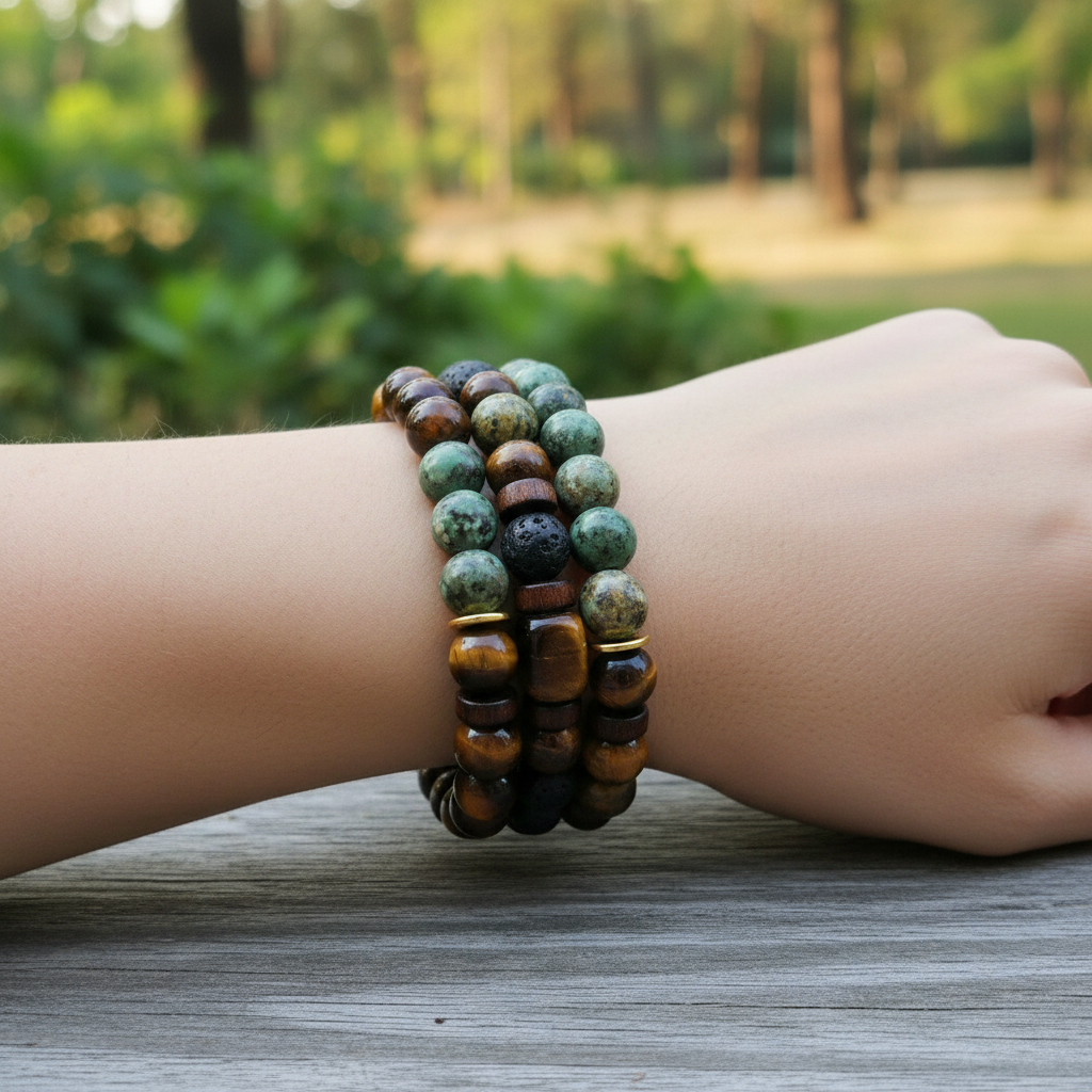 Unisex Naturstein Stretcharmband mit Tigerauge Perlen für Stil & Kraft.