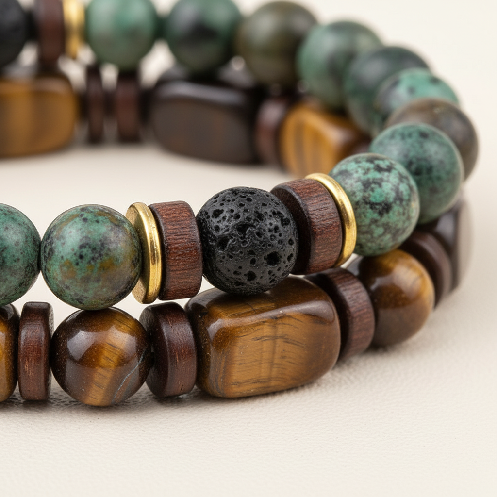 Kraftvolles StyleStone Armband mit Tigerauge Edelsteinen, dehnbar & bequem.
