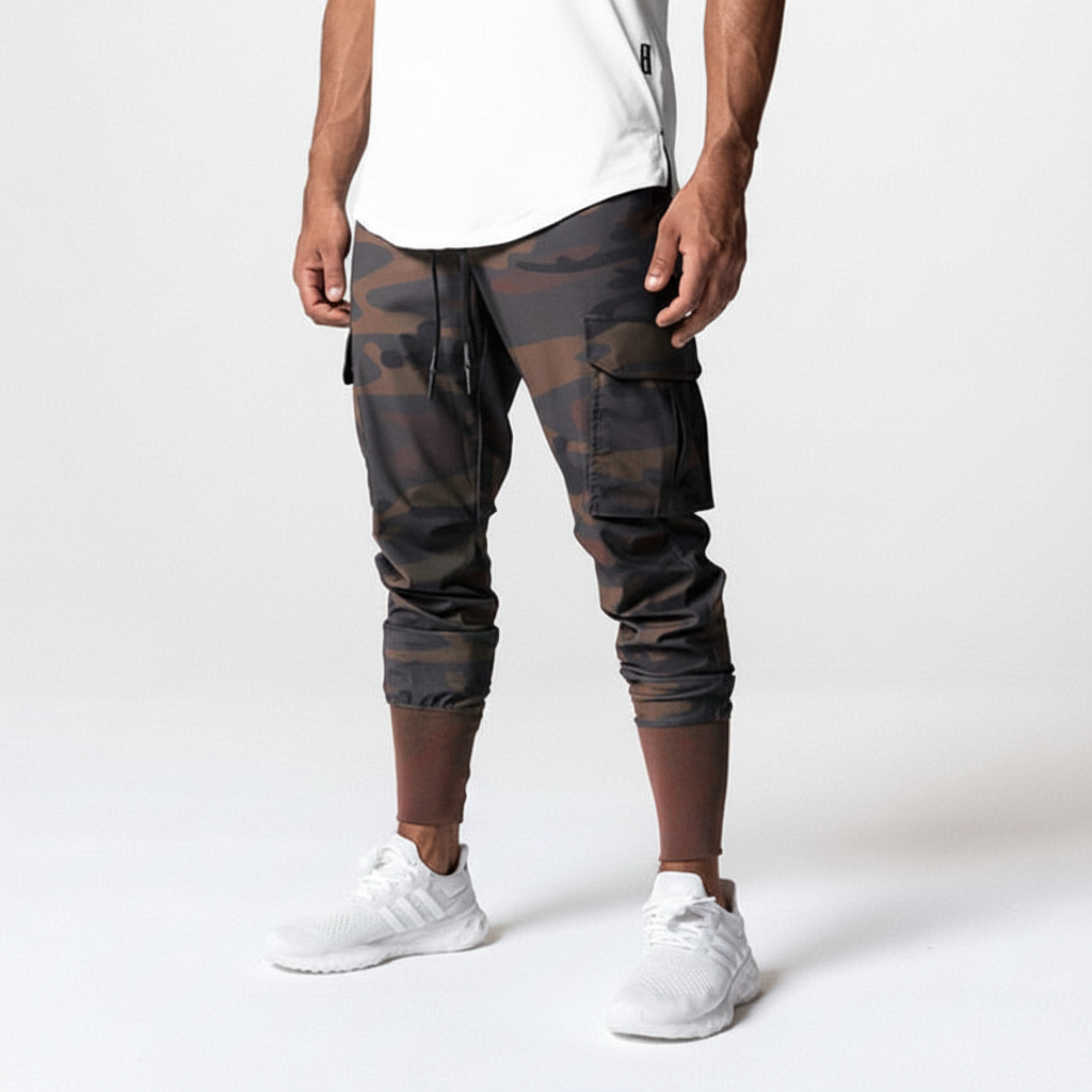 Sportliche Herren Stretch Joggerhose, atmungsaktiv und bequem, perfekt für Training und Freizeit.