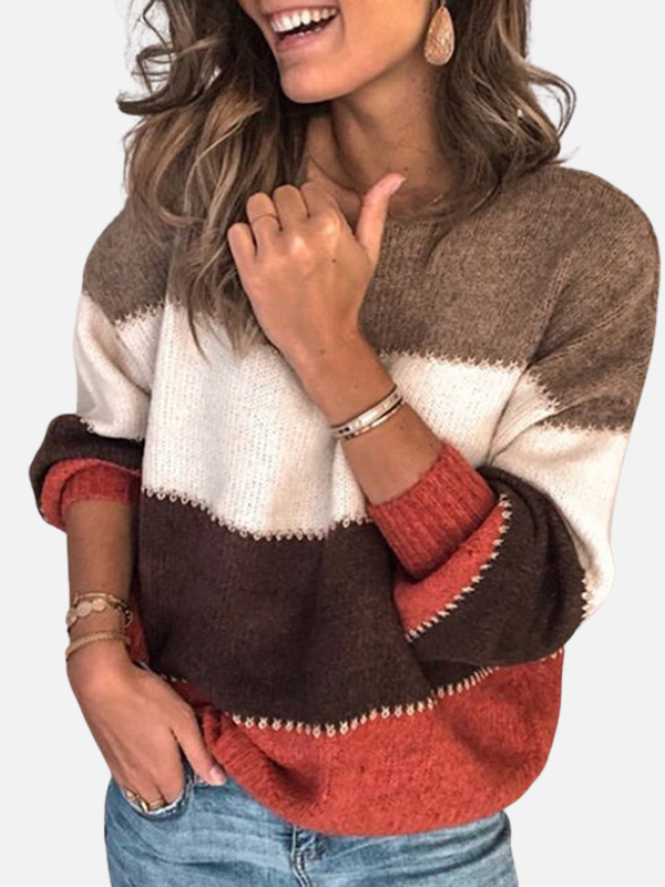 Bequemer, stilvoller Damen-Rundhals-Pullover in gestreiftem Design. Ideale Freizeitmode für kalte Tage.