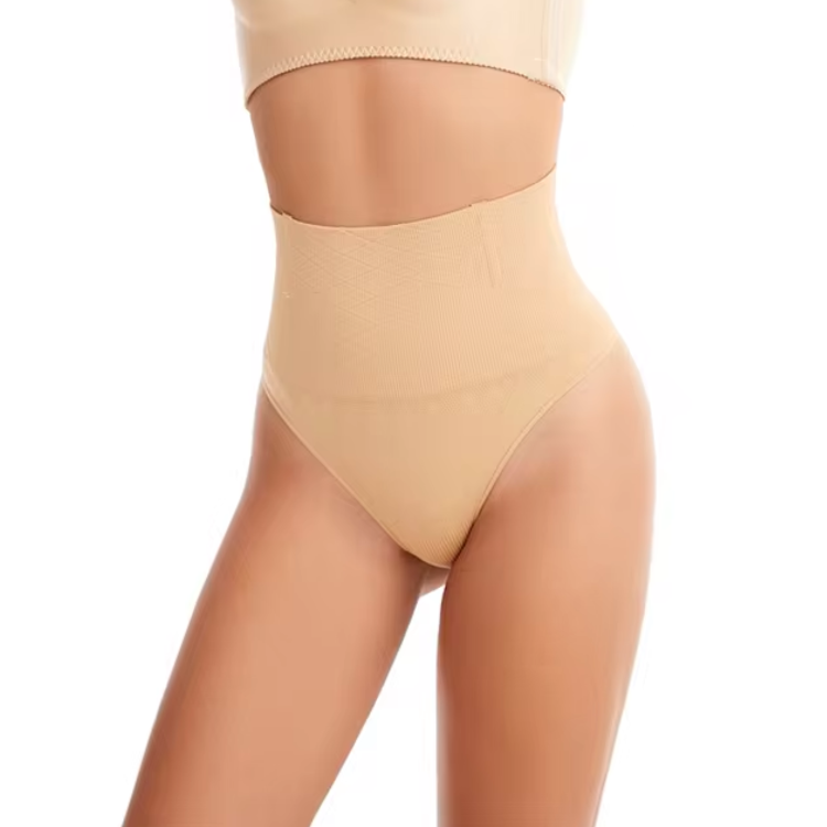 Korrigierender High Waist String für Damen, perfekt unter engen Kleidern für einen flachen Bauch und eine schlanke Taille.