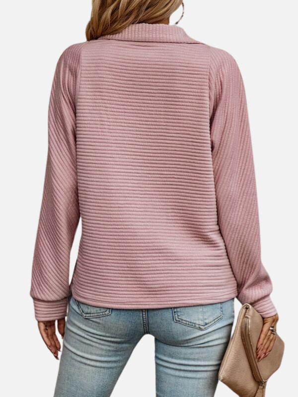 Strukturierter Damen Half-Zip-Pullover mit Kragen. Modisches Langarm-Oberteil für Alltag & Komfort.