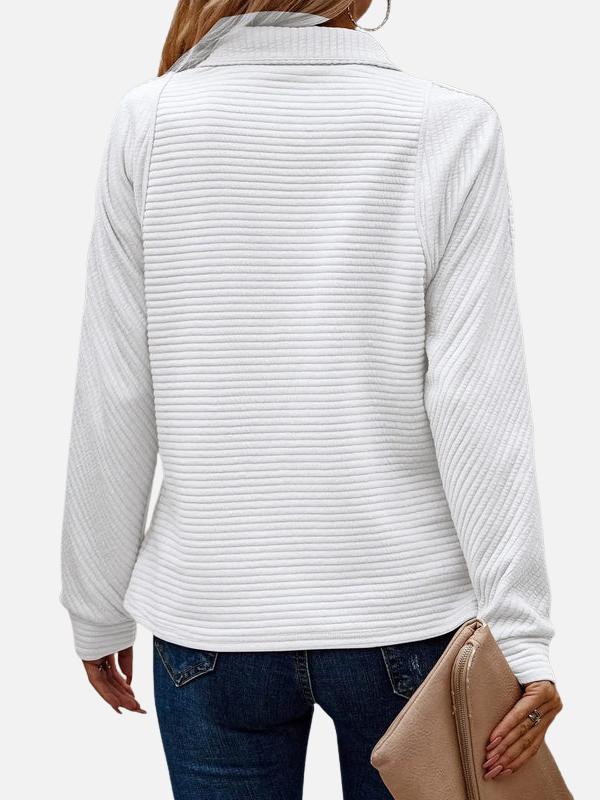 Eleganter Damen Half-Zip-Pullover mit Kragen und Struktur. Bequemes Langarm-Oberteil für vielseitige Mode.