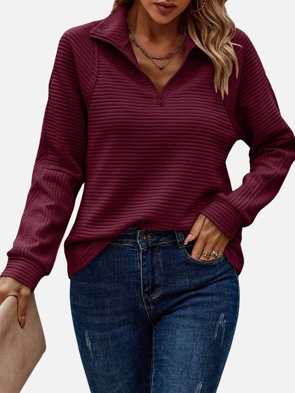 Bequemer Damen Half-Zip-Pullover mit Kragen. Strukturiertes Langarm-Oberteil für Alltag & Freizeit.