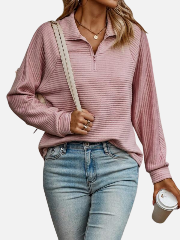 Praktischer Damen Half-Zip-Pullover mit Kragen. Strukturiertes Langarm-Oberteil für vielseitigen Alltagslook.
