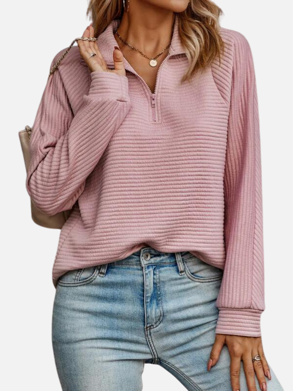 Damen Half-Zip-Pullover, strukturiert. Kragen-Pullover mit Langarm für bequeme Freizeitmode.