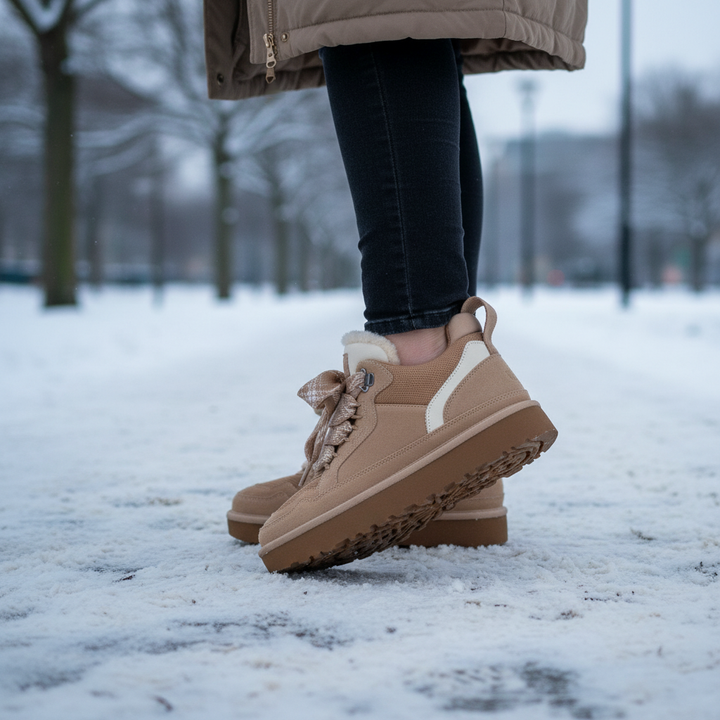 Warme Damen Winterstiefel Brooklyn aus Wildleder mit Fellfutter, rutschfest für kalte Tage und bequemen Komfort.