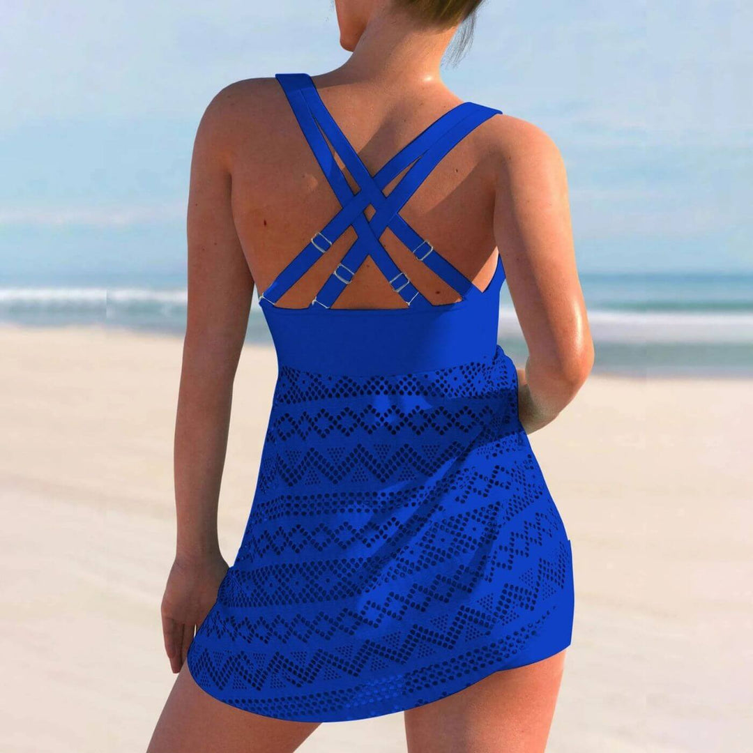 Damen Raffung Tankini Badekleid, vielseitige und elegante Bademode für jede Figur.