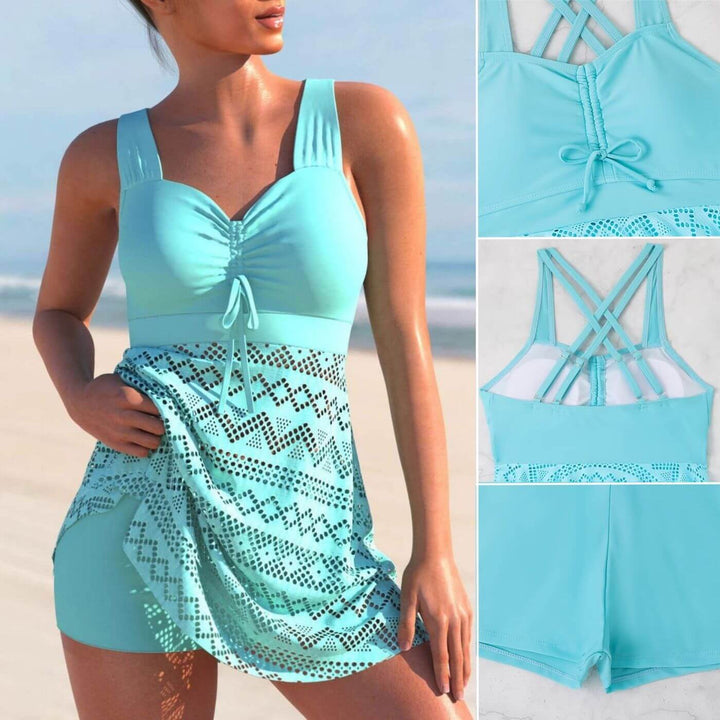 Hochwertiges Damen Tankini Badekleid mit Raffung, perfekt für entspannte Tage am Strand oder Pool.