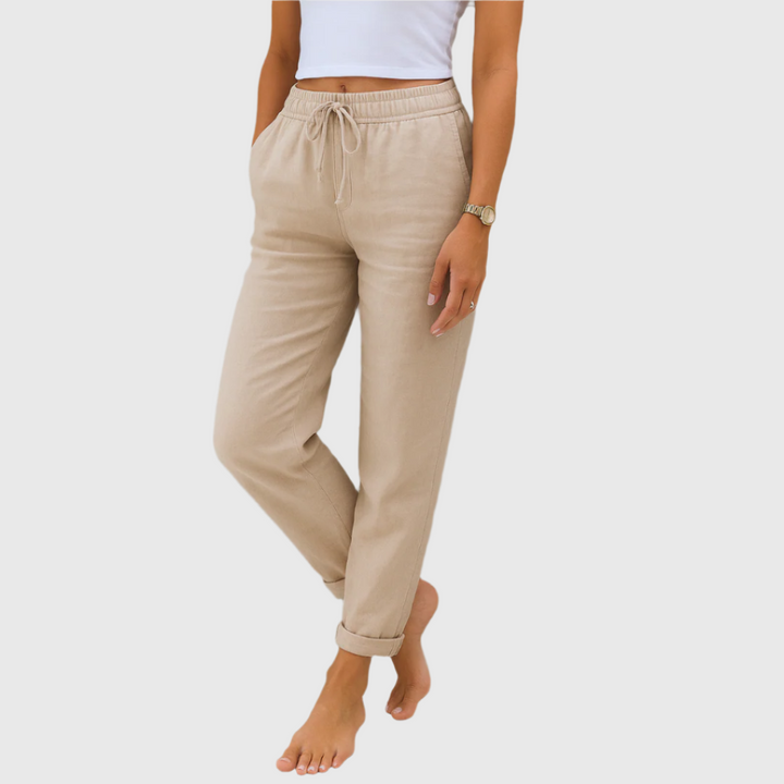 Damen Stretchhose mit Elastikbund im bequemen Relaxed Fit, ideal für Freizeit und Büro.