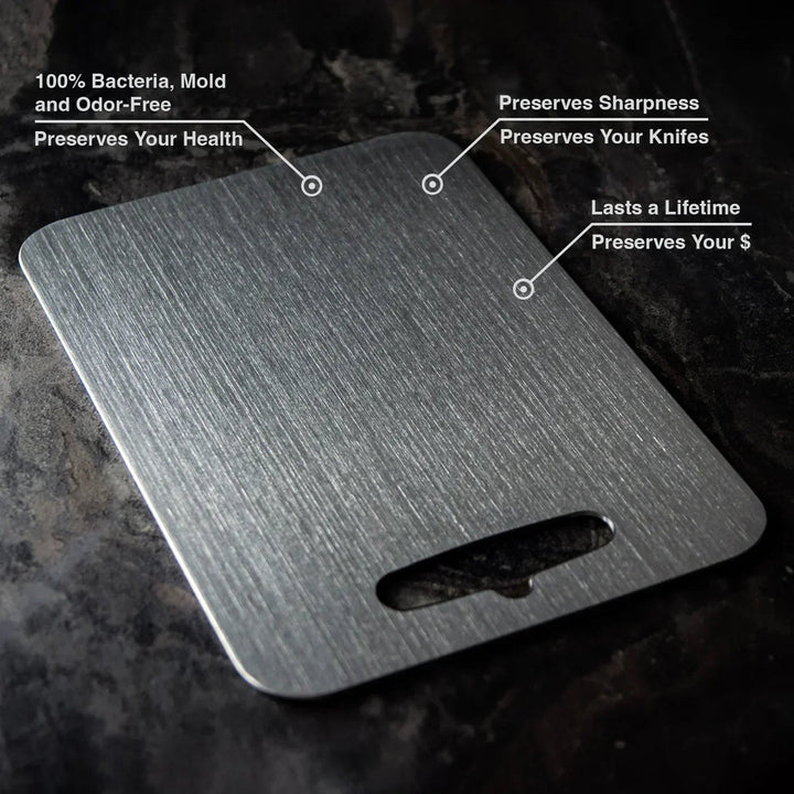 Premium Titanium Schneidebrett PureSteel, hygienisch & langlebig. Ihr plastikfreier Küchenhelfer.