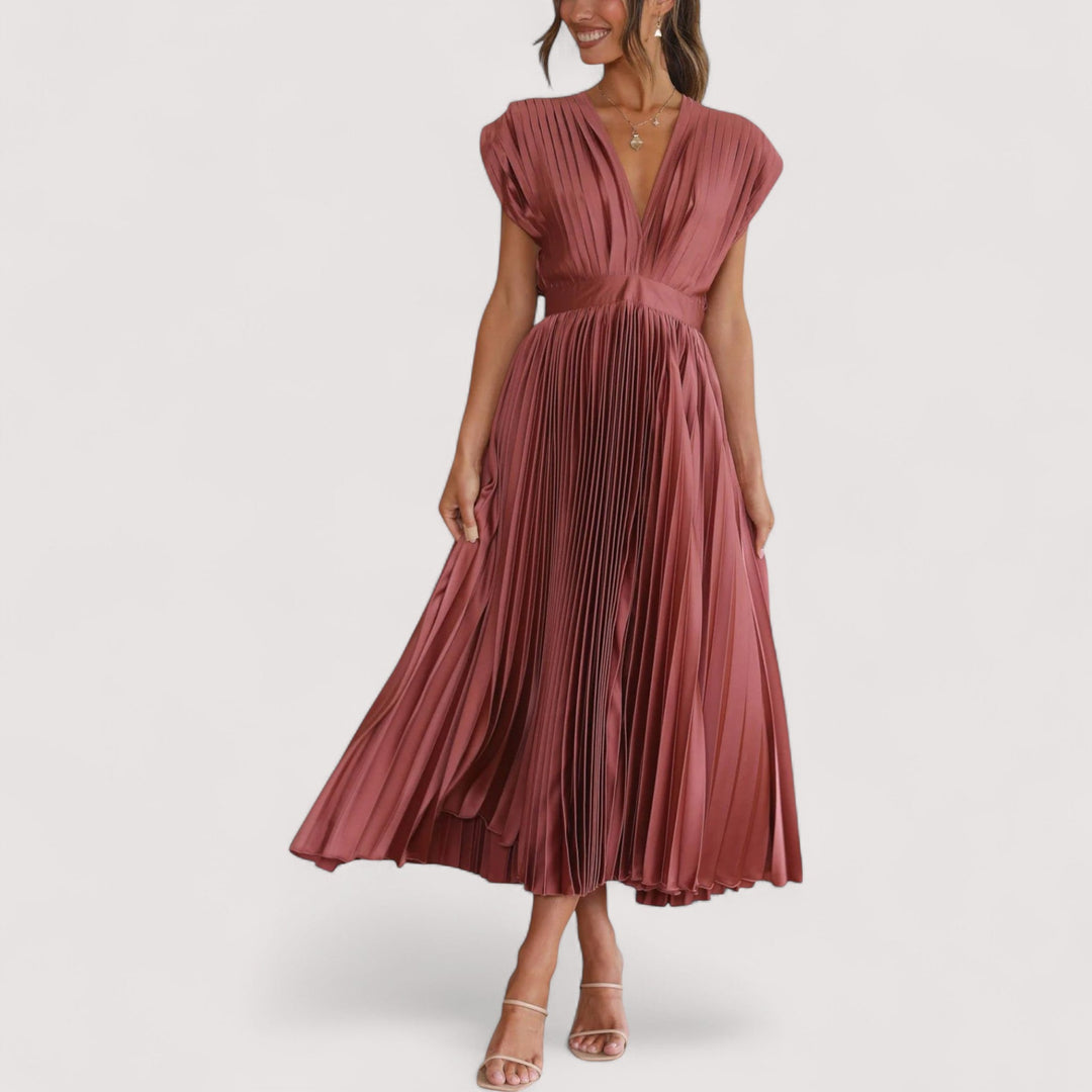 Fließendes Plisseekleid für Damen, verstellbare Taille, komfortabel für Alltag & Anlässe.