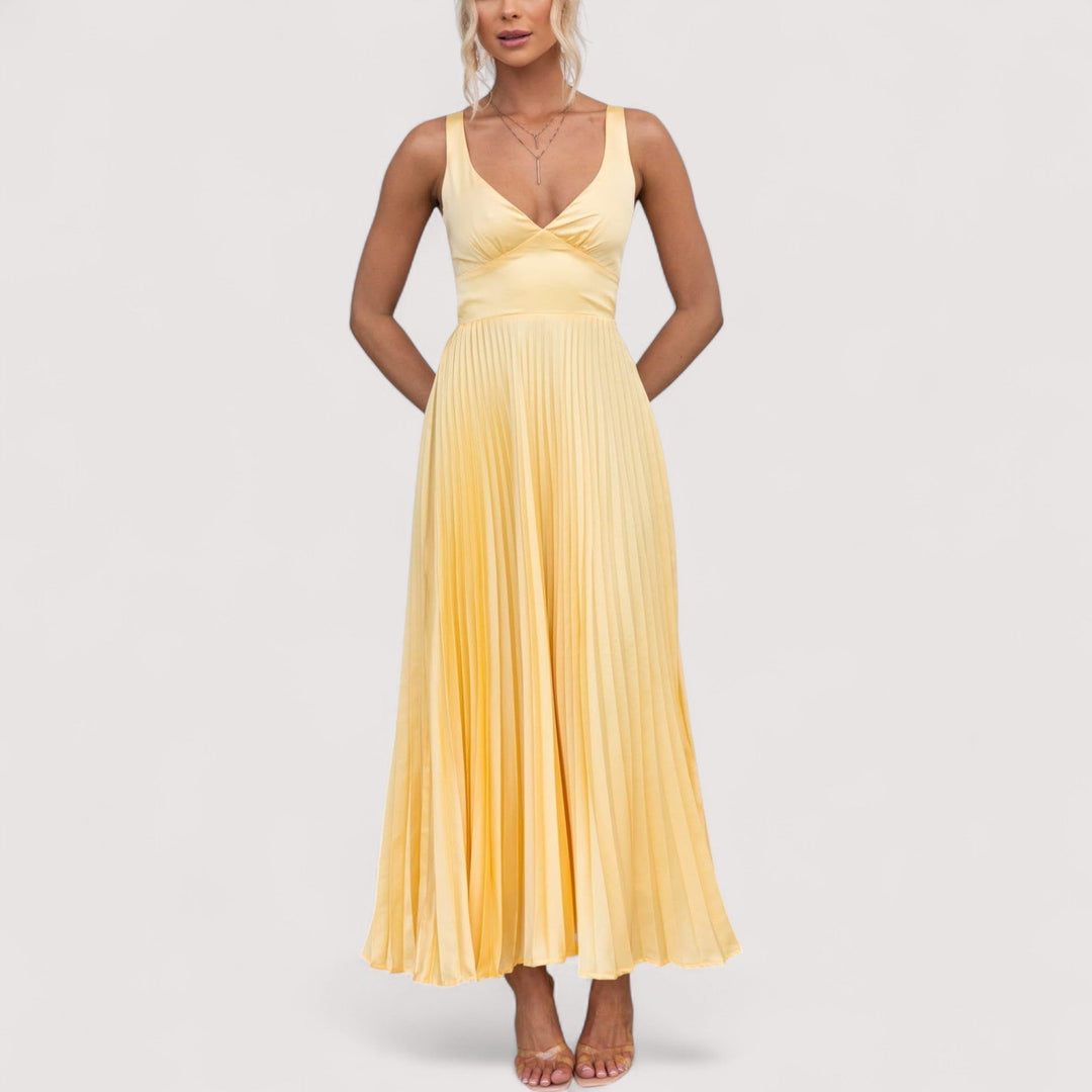 Damenkleid elegant mit V-Ausschnitt, figurbetont und verstellbaren Trägern. Perfektes Abend- oder Sommerkleid.