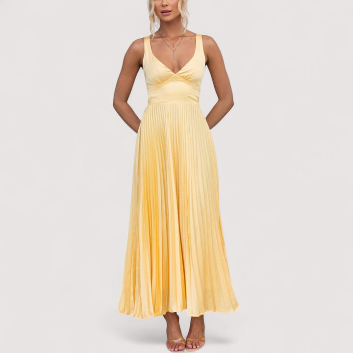 Damenkleid elegant mit V-Ausschnitt, figurbetont und verstellbaren Trägern. Perfektes Abend- oder Sommerkleid.