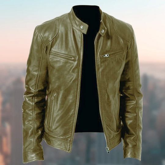 Stilvolle grüne Herren Bomberjacke, vielseitig als Winter- oder Motorradjacke. Atmungsaktiv & bequem für Herrenmode.