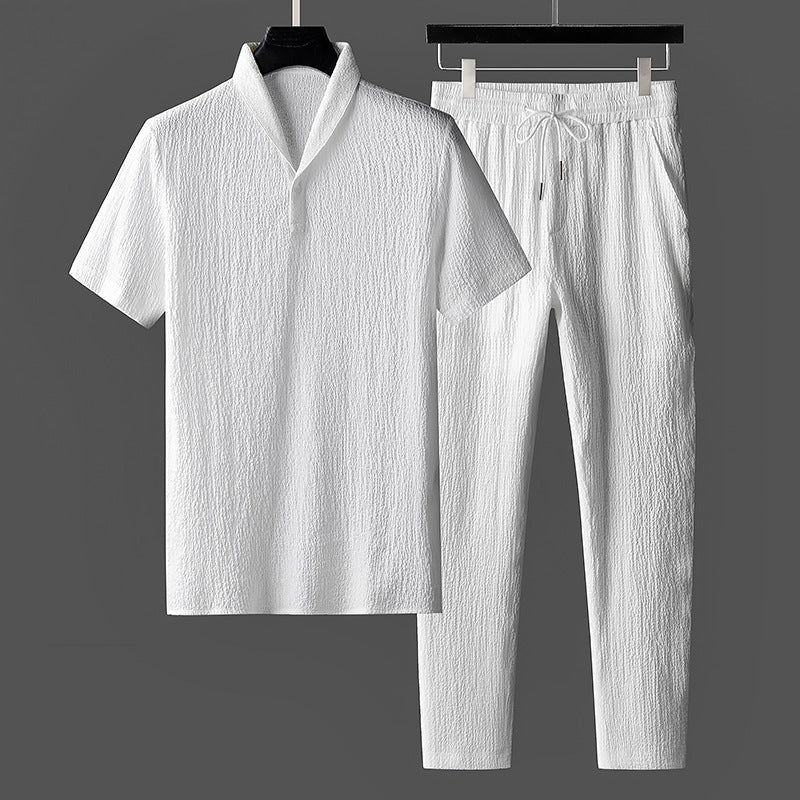 Herren Sommer Loungewear Set mit bequemem Kurzarm-Oberteil & lockerer Hose, ideal für entspannte Freizeit.