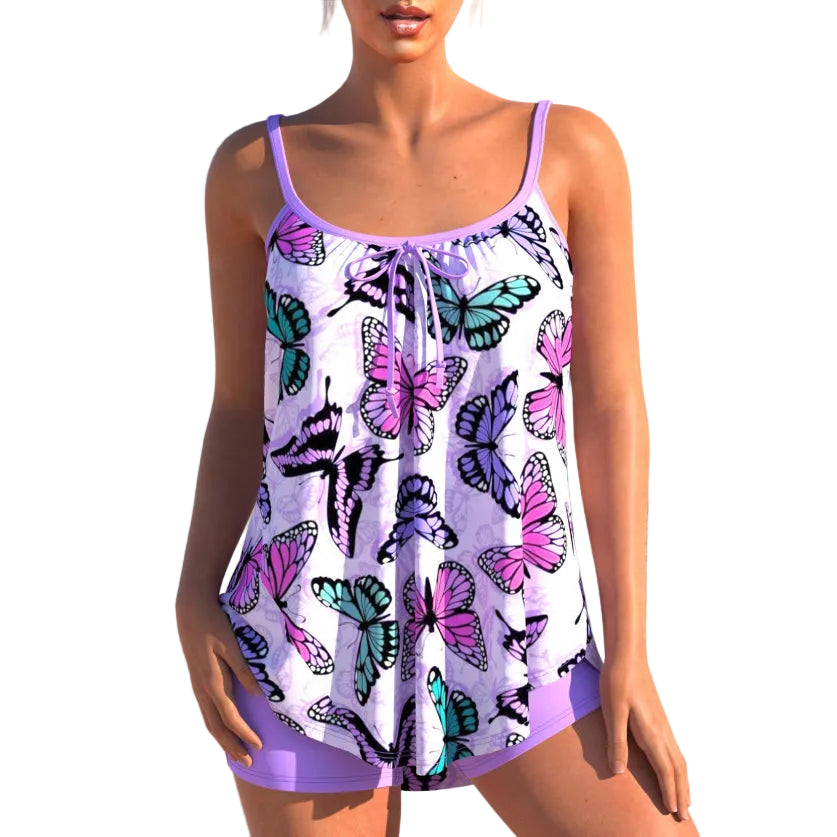 Stilvolles, zweiteiliges Damen Tankini Set mit hoher Taille und modernem Schnitt; perfekte Strand-Fashion.