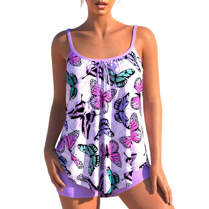 Stilvolles, zweiteiliges Damen Tankini Set mit hoher Taille und modernem Schnitt; perfekte Strand-Fashion.