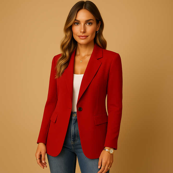 Modischer Einknopf Damen Blazer, tailliert und elegant für Business und festliche Anlässe.
