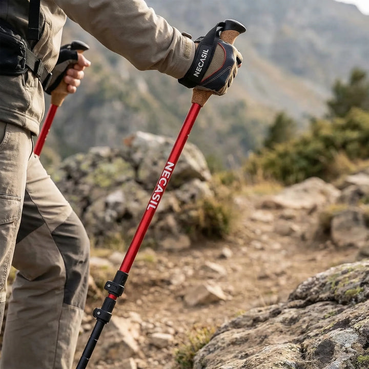 Leichte Teleskop-Trekkingstöcke für Wandern und Bergtouren, bieten Stabilität und Komfort im Outdoor-Gelände.