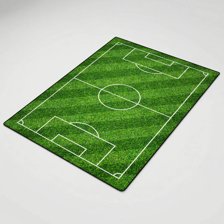 Moderner Fußball Spielfeld Teppich für Wohnzimmer & Spielzimmer, waschbar und strapazierfähig.