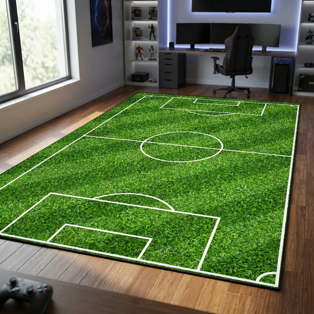 Fußballfeld Teppich als stylische Deko für jedes Kinderzimmer oder den Hobbyraum, weich & langlebig.
