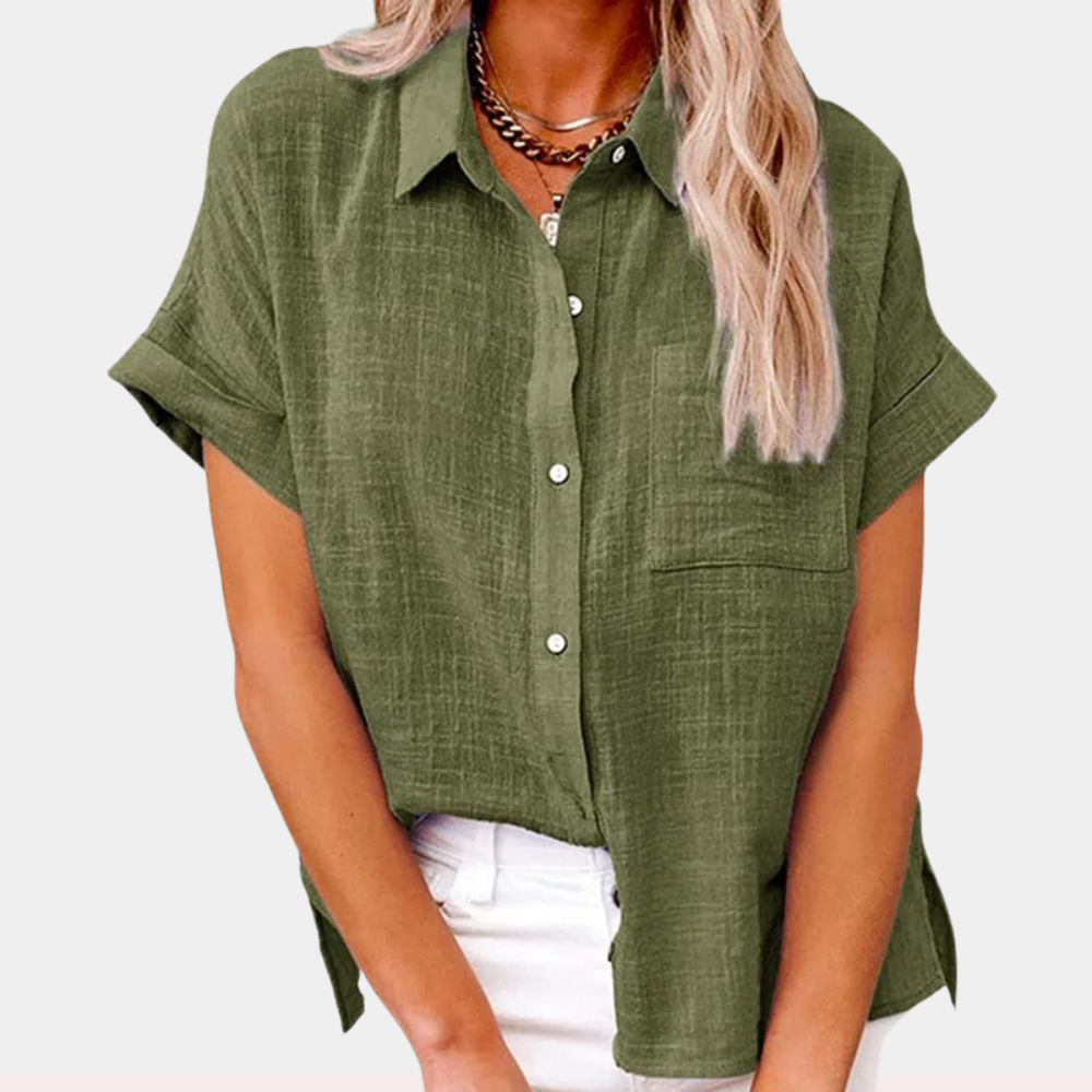 Modische Damenbluse kurzarm mit Knopfleiste und lockerem Schnitt, ideal für Sommer, Urlaub & Freizeit.