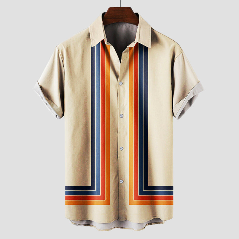 Herren Retro Streifenhemd, Kurzarm, sommerlicher Stil für Freizeit & Urlaub. Ideal für den Casual Look.