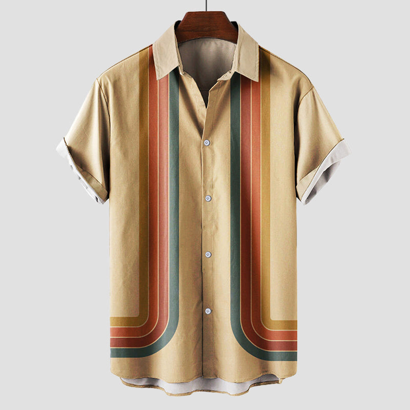 Bequemes Herren Sommerhemd mit Retro Streifen, Kurzarm, ideal für lässige Freizeitmode & warme Tage.