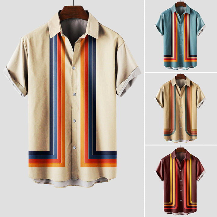 Atmungsaktives Herren Kurzarmhemd mit stilvollen Retro Streifen, komfortabler Vintage Look für den Sommer.
