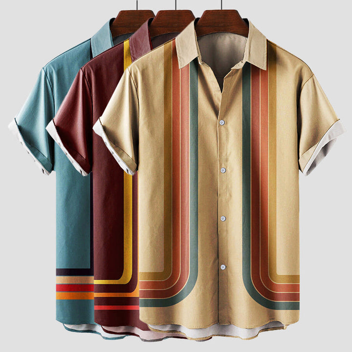 Trendiges Herren Retro Streifenhemd, Kurzarm, kombiniert Komfort & Vintage Stil für Männermode im Sommer.