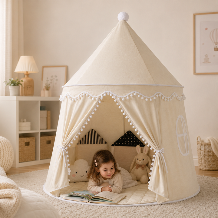 Vielseitiges Kinder Spiel-Tipi, faltbares Spielzelt für Jungen & Mädchen, fördert Rollenspiele und gemütliche Momente.