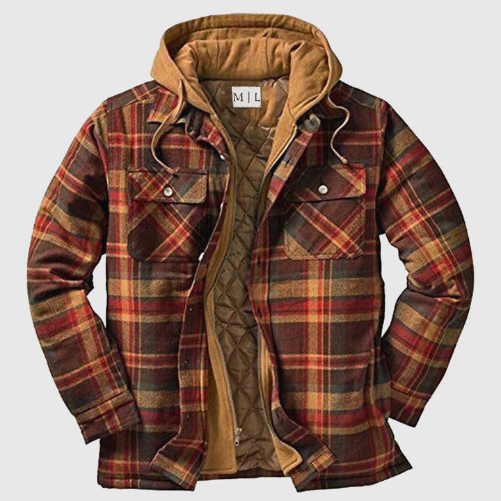 Robuste karierte Herrenjacke, warme Winterjacke für Freizeit und Outdoor-Aktivitäten.
