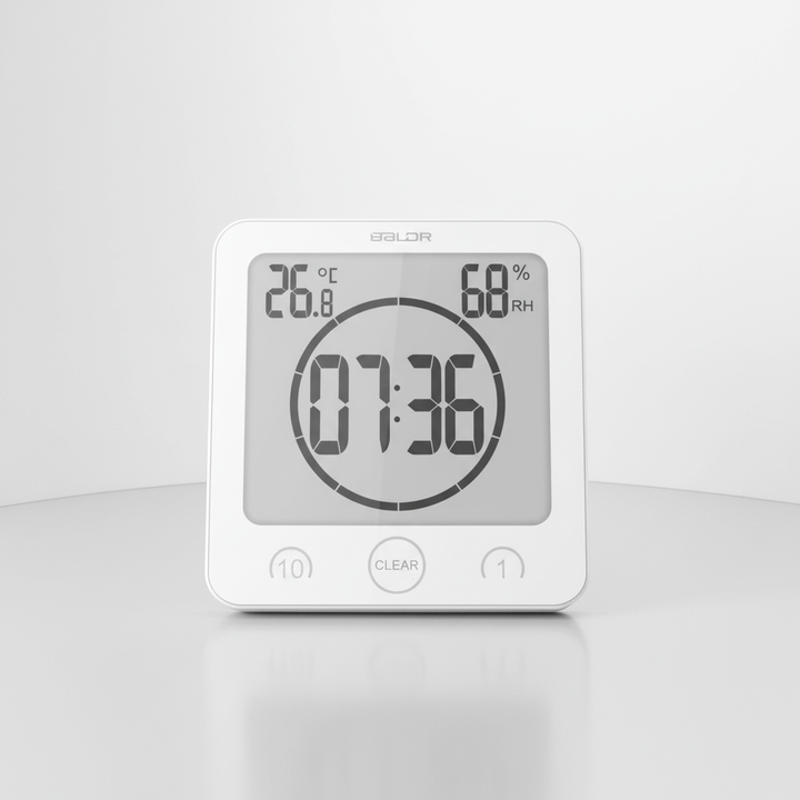 Digitaler Duschtimer SplashClock, wasserfest, hilft Wasser & Energie beim Duschen zu sparen. Mit praktischem Saugnapf.
