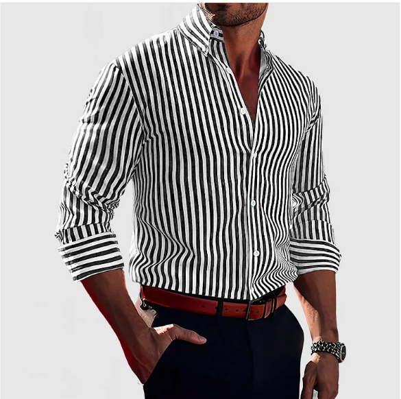 Stylisches Herrenhemd mit feinen Streifen, Langarm. Modernes Design, ideal für Business oder lässige Outfits.