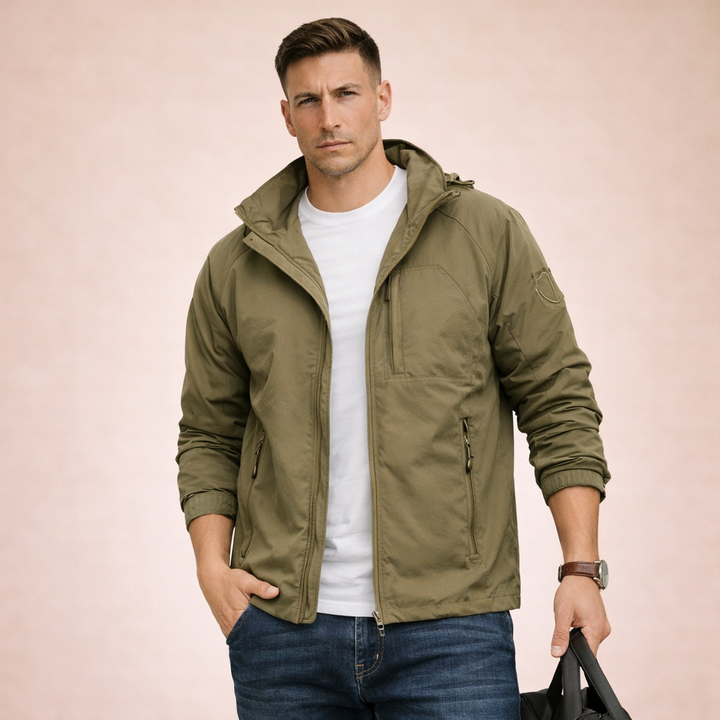 Rückenansicht: elegante Herren Übergangsjacke für alle Jahreszeiten, Regular Fit, Outdoor-tauglich.