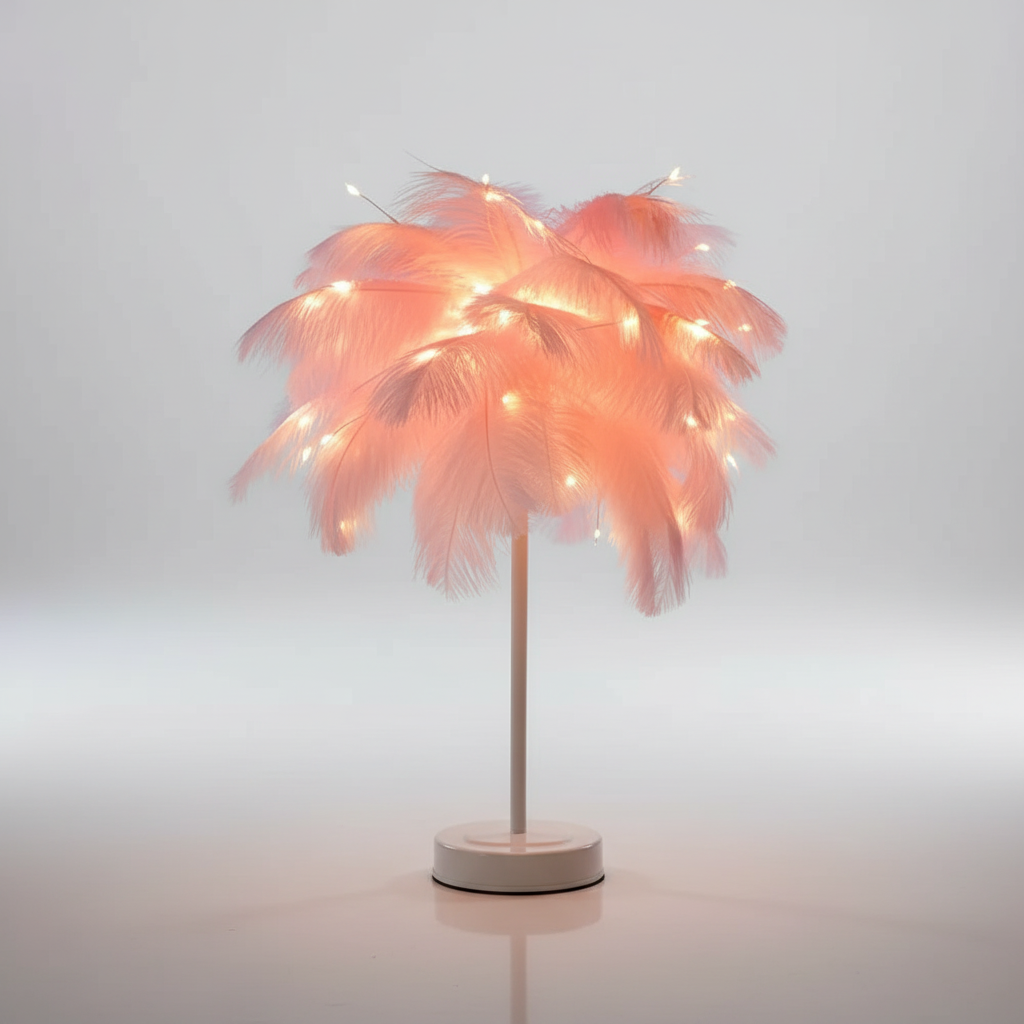 USB-betriebene Feder-Tischlampe Roségold von PalmGleam. Dimmbare Dekolampe für stimmungsvolle Atmosphäre im Wohnzimmer.